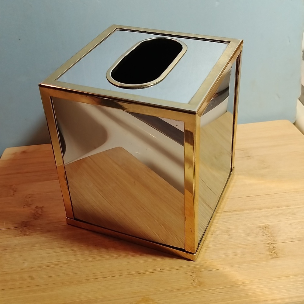 Vintage Chrome and Brass tissue box cover